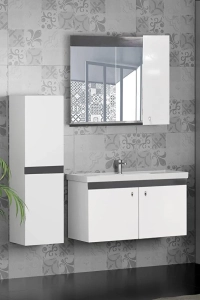 New Bahar 80 Cm Lavabolu Banyo Dolabı Seti,boy Dolap Hediyeli